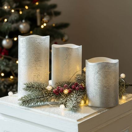 Komplekts 3x LED sveces — darbināmas ar 3xAAA, silti baltas