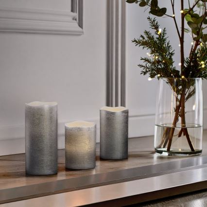 Komplekts 3x LED sveces — darbināmas ar 3xAAA, silti baltas