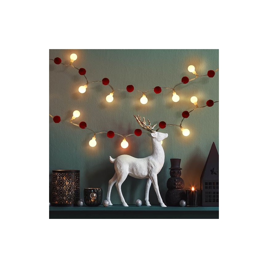 LED virtene 20xLED/2xAA 1,8 m silti balta