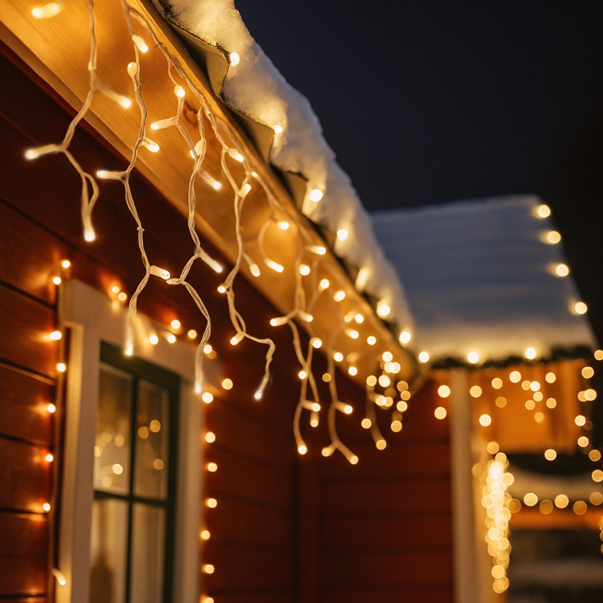 LED āra gaismas aizkars 360xLED/8 funkcijas 15m IP44 siltā balta