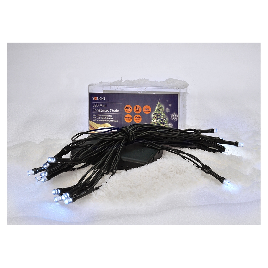 LED Ziemassvētku virtene 20xLED/3xAA 3,3m vēsi balta
