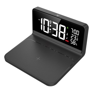Solight CA06 - LED Modinātāja pulkstenis ar LCD ekrānu un bezvadu uzlāde Qi LED/10W/230V