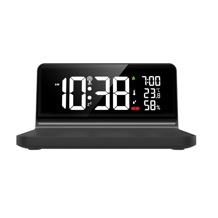 Solight CA06 - LED Modinātāja pulkstenis ar LCD ekrānu un bezvadu uzlāde Qi LED/10W/230V