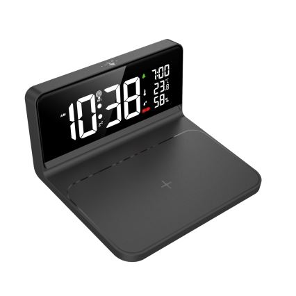 Solight CA06 - LED Modinātāja pulkstenis ar LCD ekrānu un bezvadu uzlāde Qi LED/10W/230V