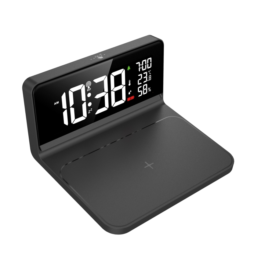 Solight CA06 - LED Modinātāja pulkstenis ar LCD ekrānu un bezvadu uzlāde Qi LED/10W/230V