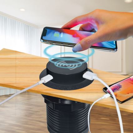 Iebūvējams bezvadu lādētājs + USB A+C melna