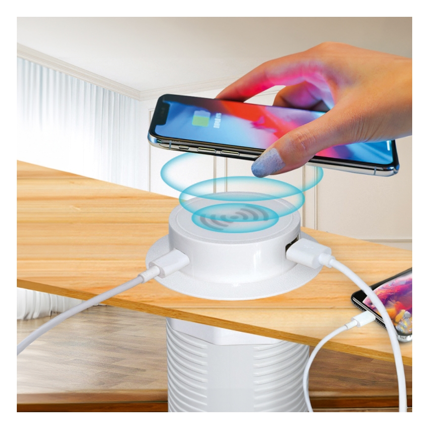 Iebūvējams bezvadu lādētājs + USB A+C balta