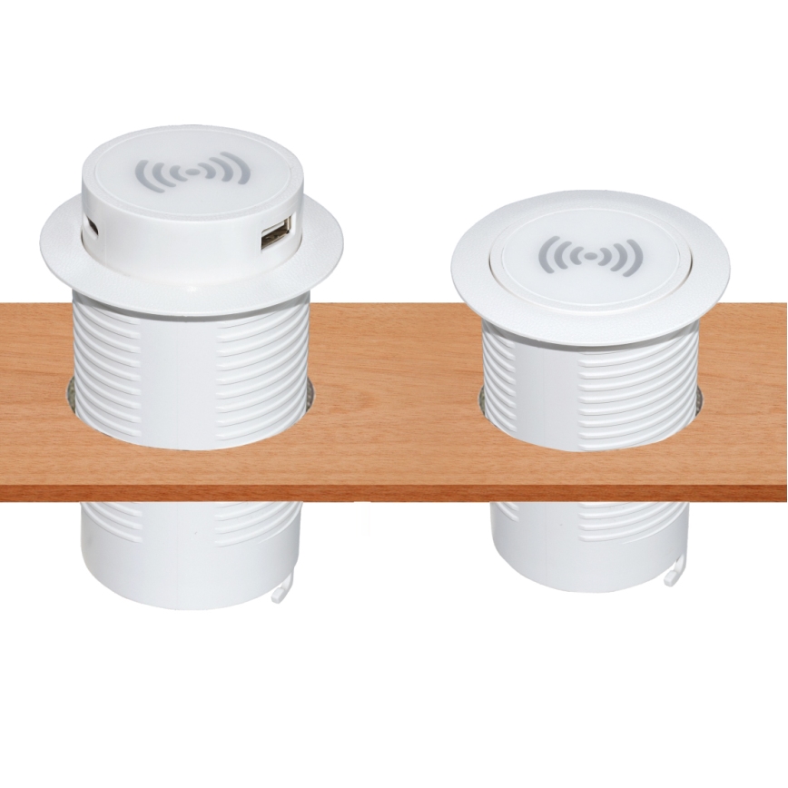 Iebūvējams bezvadu lādētājs + USB A+C balta