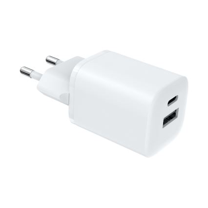 Ātrās uzlādes adapteris Power Delivery 1xUSB-A + 1xUSB-C 33W balta