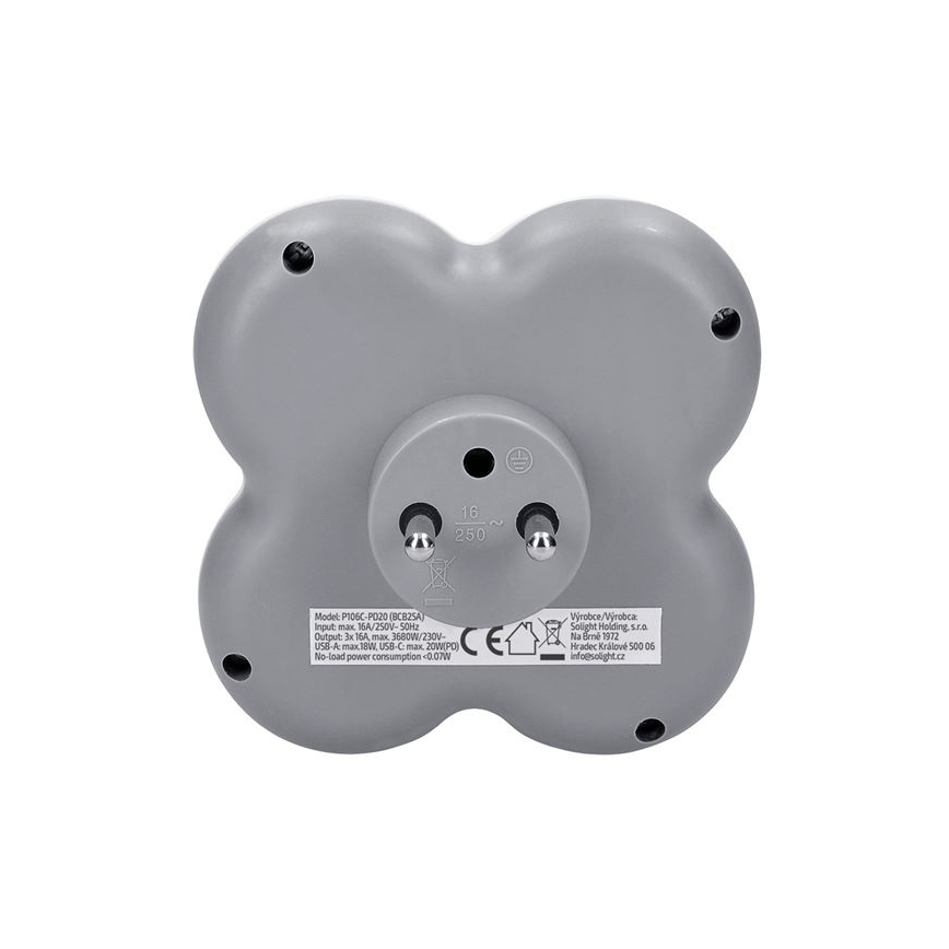 Strāvas sadalītājs 3x 16 A ar USB-A un USB-C 20 W ātrlādētāju