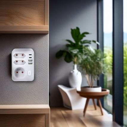Strāvas sadalītājs 1x16A+2x 2,5A ar 2xUSB A+C lādētāju balts