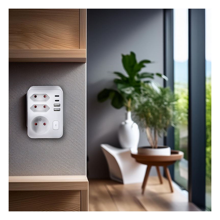 Strāvas sadalītājs 1x16A+2x 2,5A ar 2xUSB A+C lādētāju balts