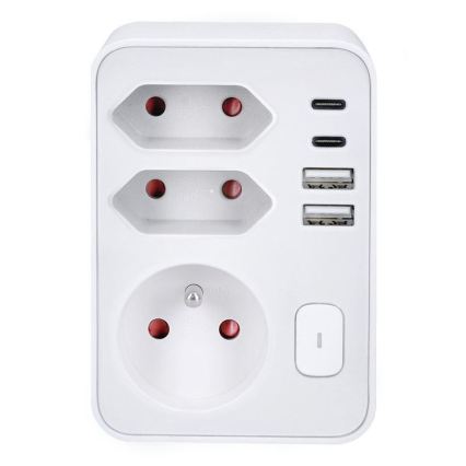 Strāvas sadalītājs 1x16A+2x 2,5A ar 2xUSB A+C lādētāju balts