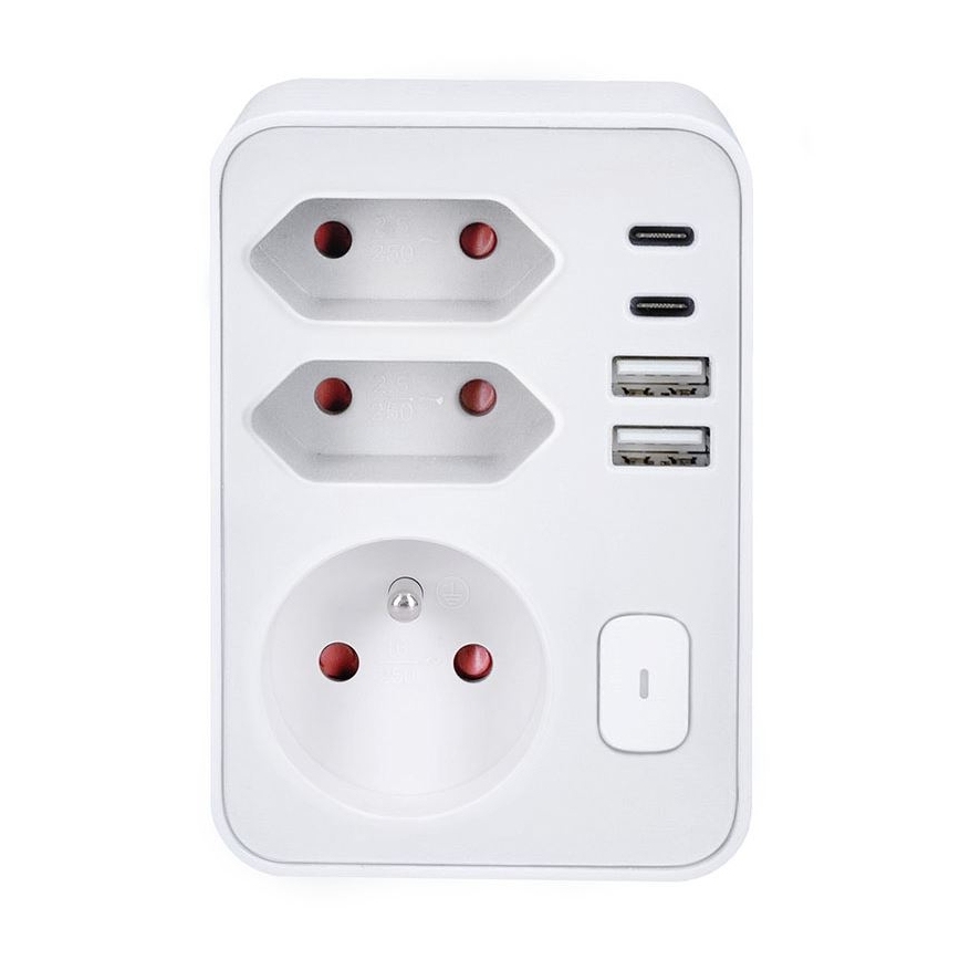Strāvas sadalītājs 1x16A+2x 2,5A ar 2xUSB A+C lādētāju balts