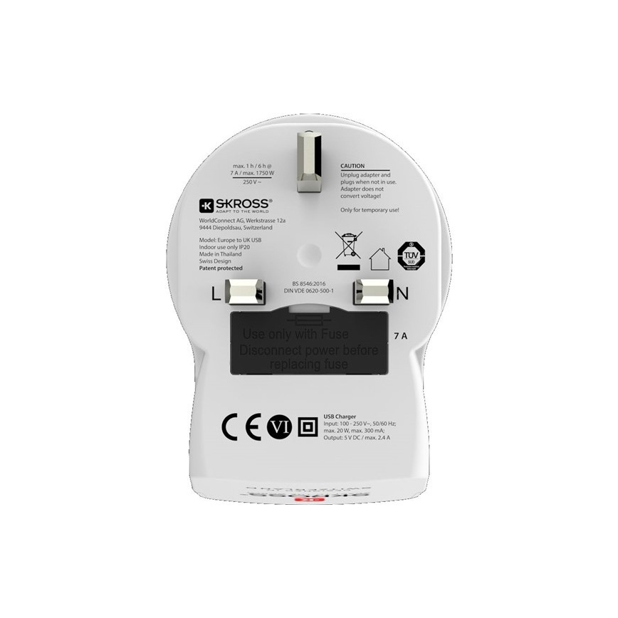Ceļojuma adapteris Lielbritānijai 230V + 2x USB ports