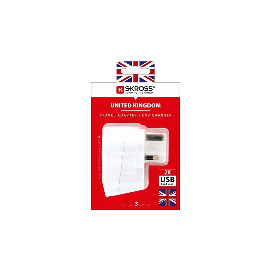 Ceļojuma adapteris Lielbritānijai 230V + 2x USB ports