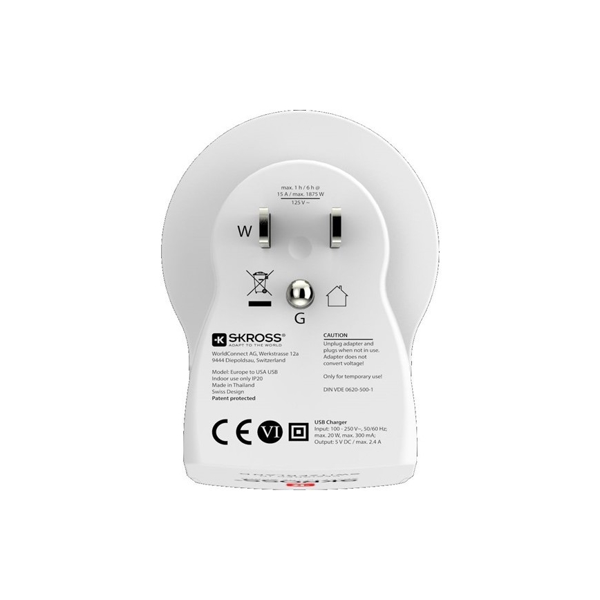 Ceļojuma adapteris ASV 230V + 2x USB pieslēgvietai
