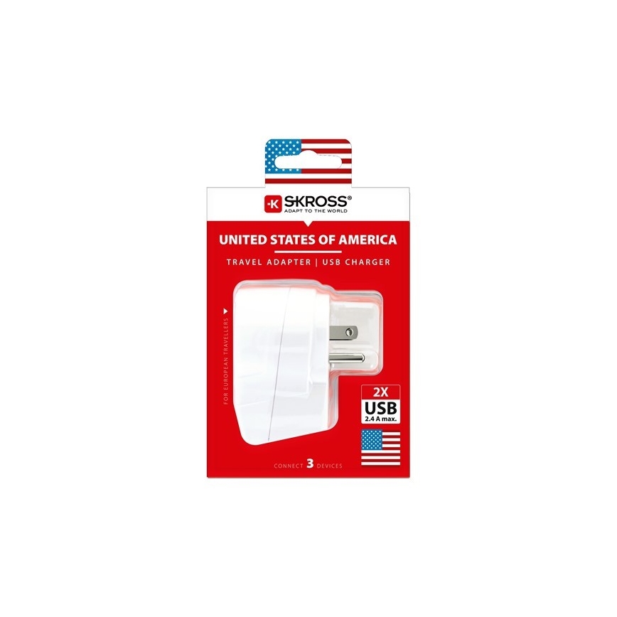 Ceļojuma adapteris ASV 230V + 2x USB pieslēgvietai