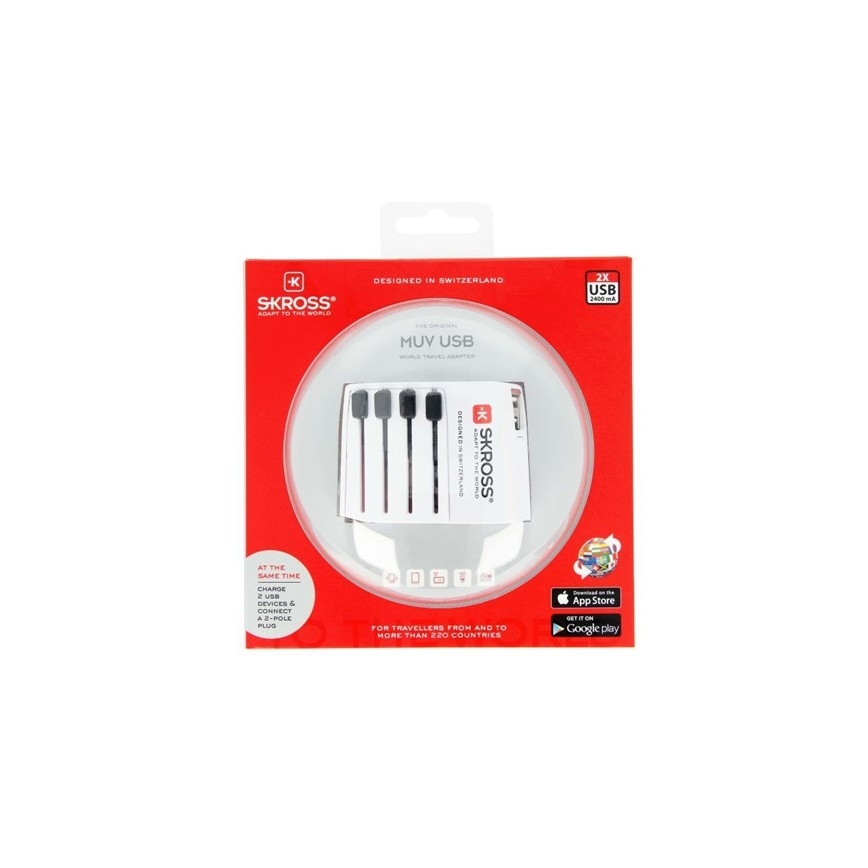 Starptautiskais ceļojumu adapteris 230V + 2x USB ports