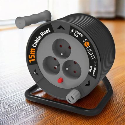 Pagarinājuma kabelis uz spoles, 3 ligzdas, 12 m