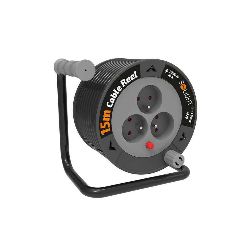 Pagarinājuma kabelis uz spoles, 3 ligzdas, 12 m