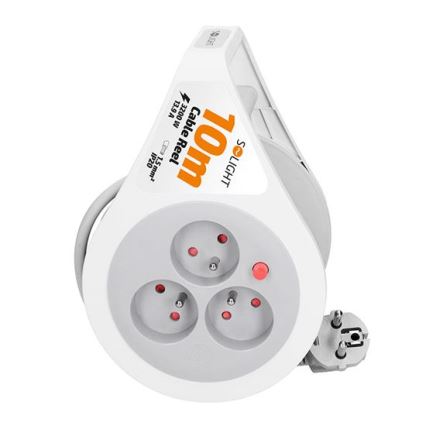 Pagarinājuma kabelis uz spoles, 3 kontaktligzdas, 10 m