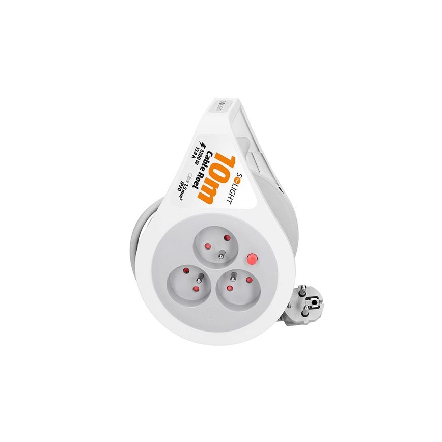 Pagarinājuma kabelis uz spoles, 3 kontaktligzdas, 10 m