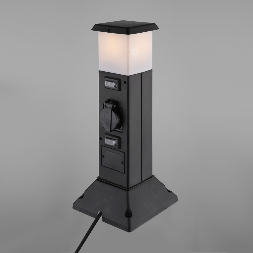 Āra lampa ar 2 kontaktligzdām 1xE14/15W/230V IP44 melna