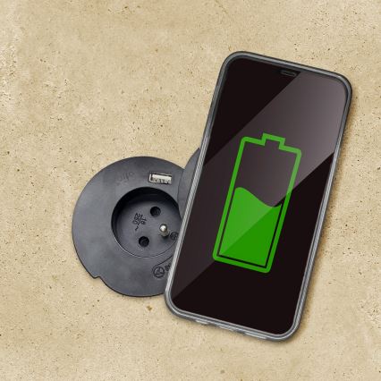 Iebūvējama kontaktligzda ar 10 W bezvadu uzlādi, 1x kontaktligzda + USB A+C, melna