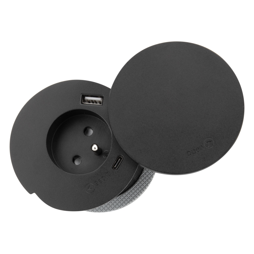 Iebūvējama kontaktligzda ar 10 W bezvadu uzlādi, 1x kontaktligzda + USB A+C, melna