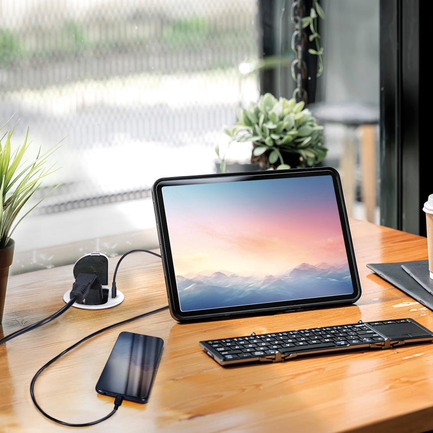 Kontaktligzda galda virsmai 1x230V + USB-C Power Delivery sudraba/melna