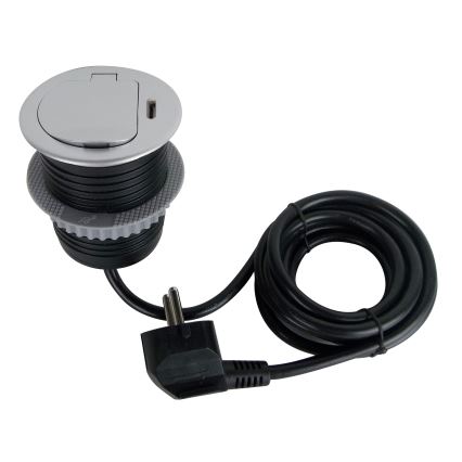 Kontaktligzda galda virsmai 1x230V + USB-C Power Delivery sudraba/melna