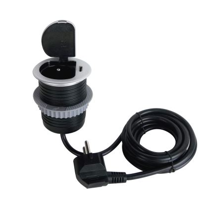 Kontaktligzda galda virsmai 1x230V + USB-C Power Delivery sudraba/melna