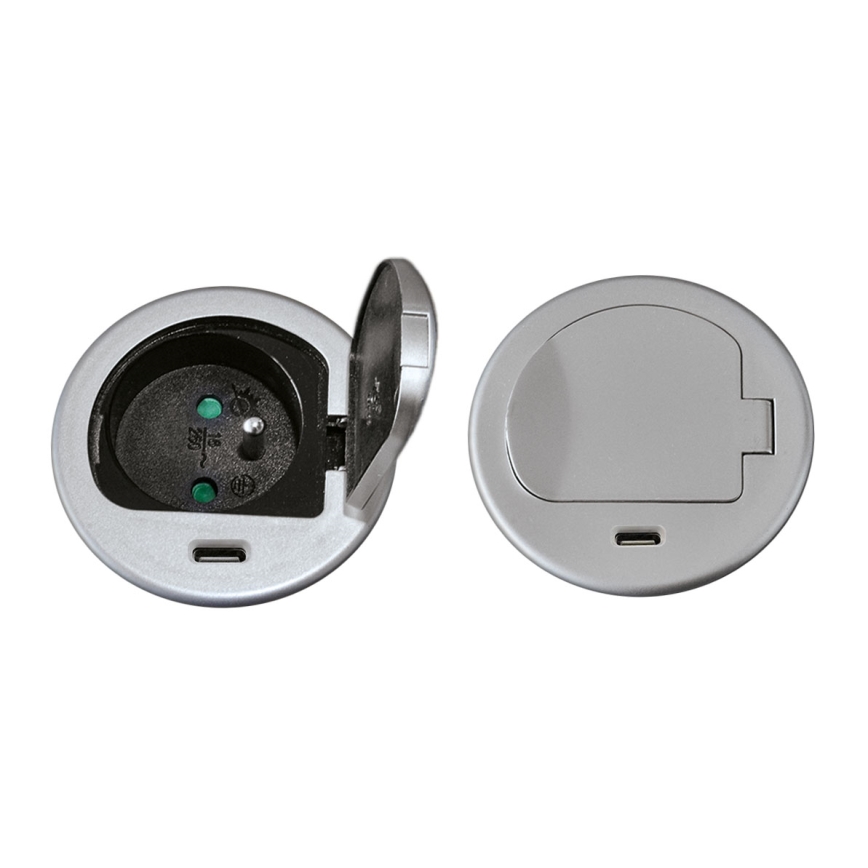 Kontaktligzda galda virsmai 1x230V + USB-C Power Delivery sudraba/melna