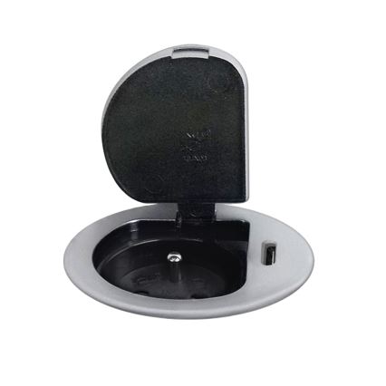 Kontaktligzda galda virsmai 1x230V + USB-C Power Delivery sudraba/melna