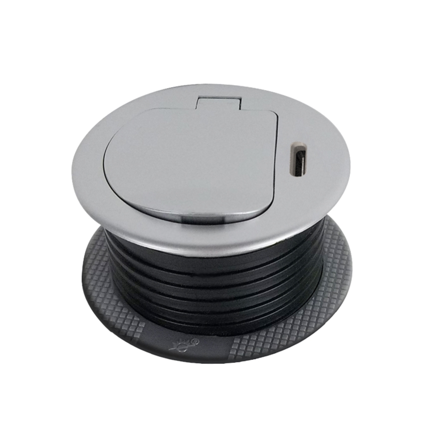 Kontaktligzda galda virsmai 1x230V + USB-C Power Delivery sudraba/melna