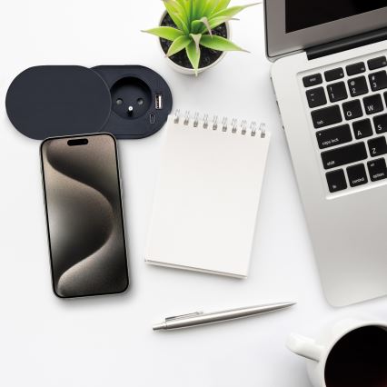 Iebūvējama kontaktligzda ar bīdāmu vāku 20W, 1 kontaktligzda + USB A+C, melna