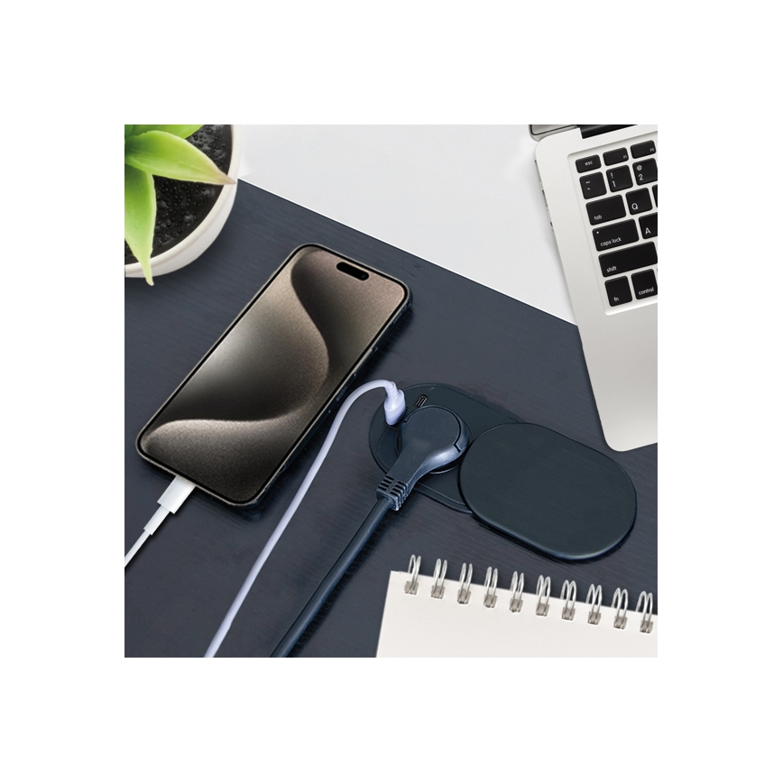 Iebūvējama kontaktligzda ar bīdāmu vāku 20W, 1 kontaktligzda + USB A+C, melna