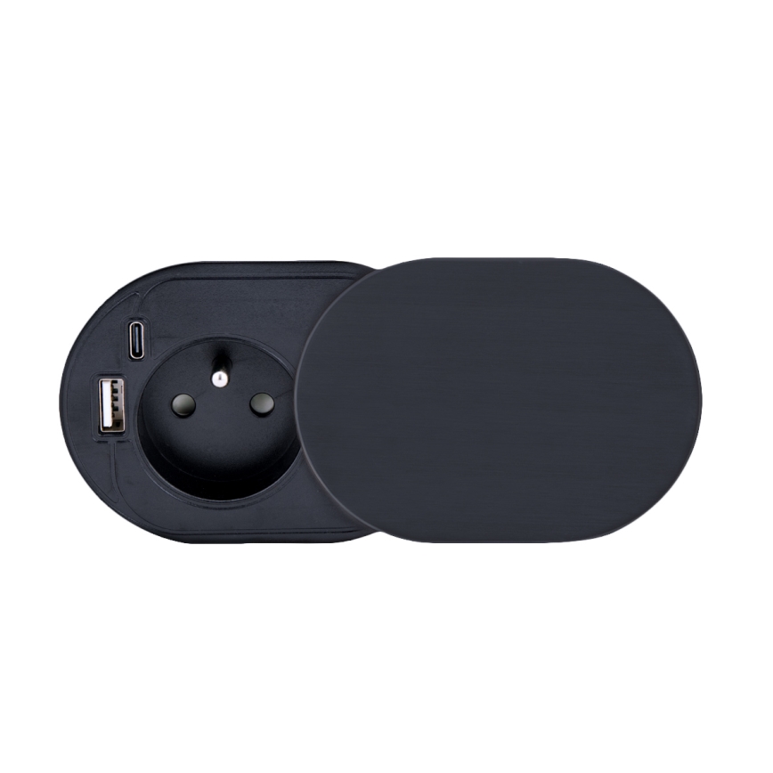 Kontaktligzda galda virsmai 1x230V + USB-A + USB-C melna