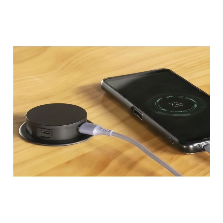 Kolonna ar kontaktligzdām galda virsmai 3x230V + 2xUSB melna