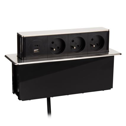 Kontaktligzda galda virsmai 3x230V + USB-A + USB-C