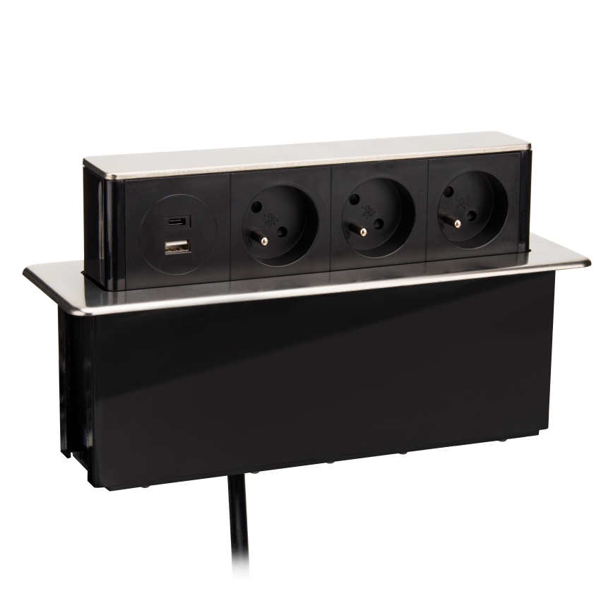 Kontaktligzda galda virsmai 3x230V + USB-A + USB-C