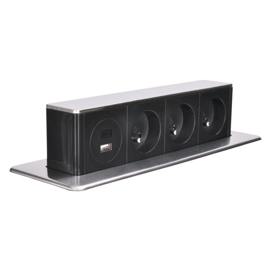 Kontaktligzda galda virsmai 3x230V + USB-A + USB-C
