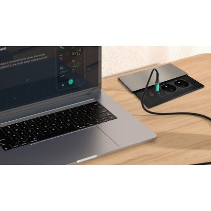 Iebūvējama rozete 20W, 2 kontaktligzdas + USB-A + USB-C + HDMI