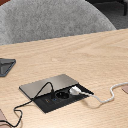 Iebūvējama rozete 20W, 2 kontaktligzdas + USB-A + USB-C + HDMI