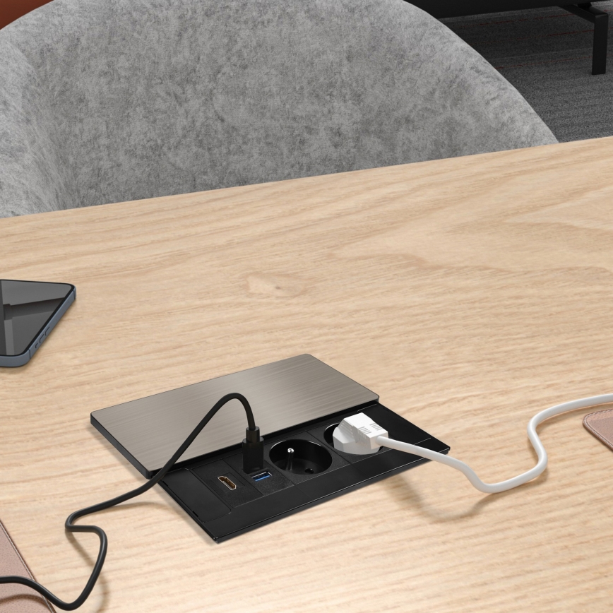 Iebūvējama rozete 20W, 2 kontaktligzdas + USB-A + USB-C + HDMI