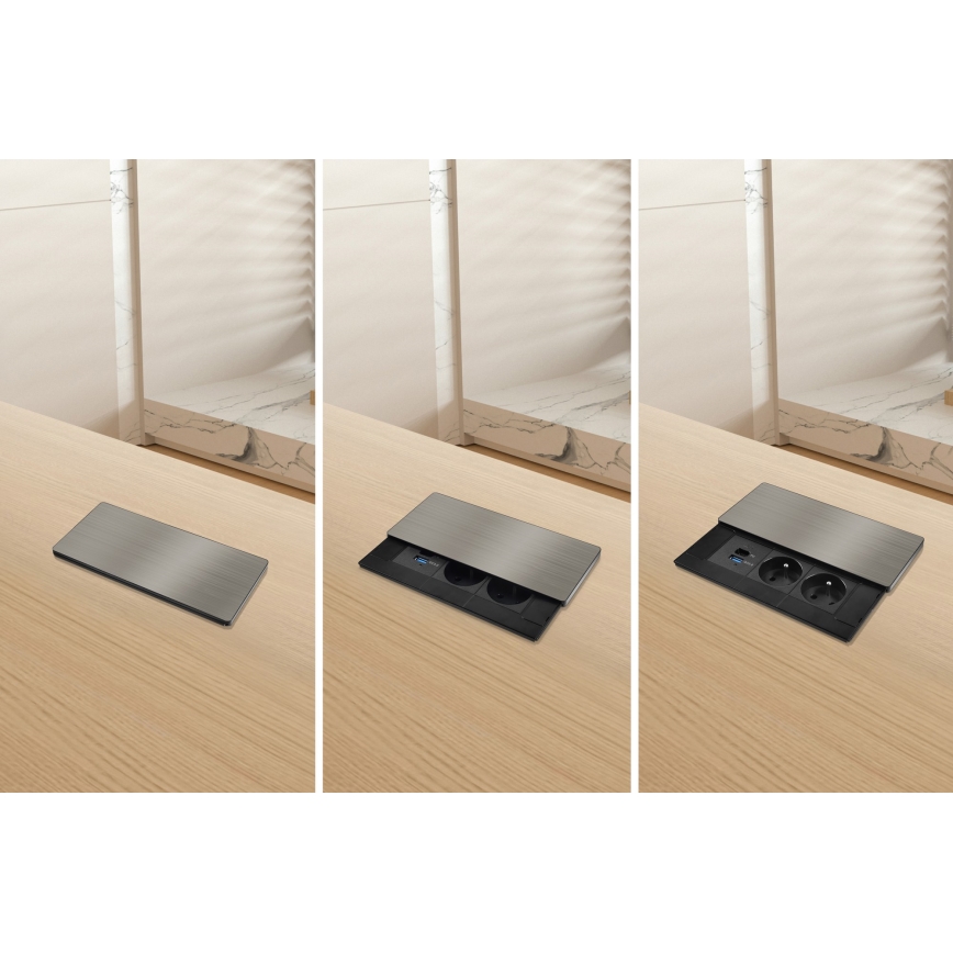 Iebūvējama 65W kontaktligzda ar 2 ligzdām + USB-A + USB-C