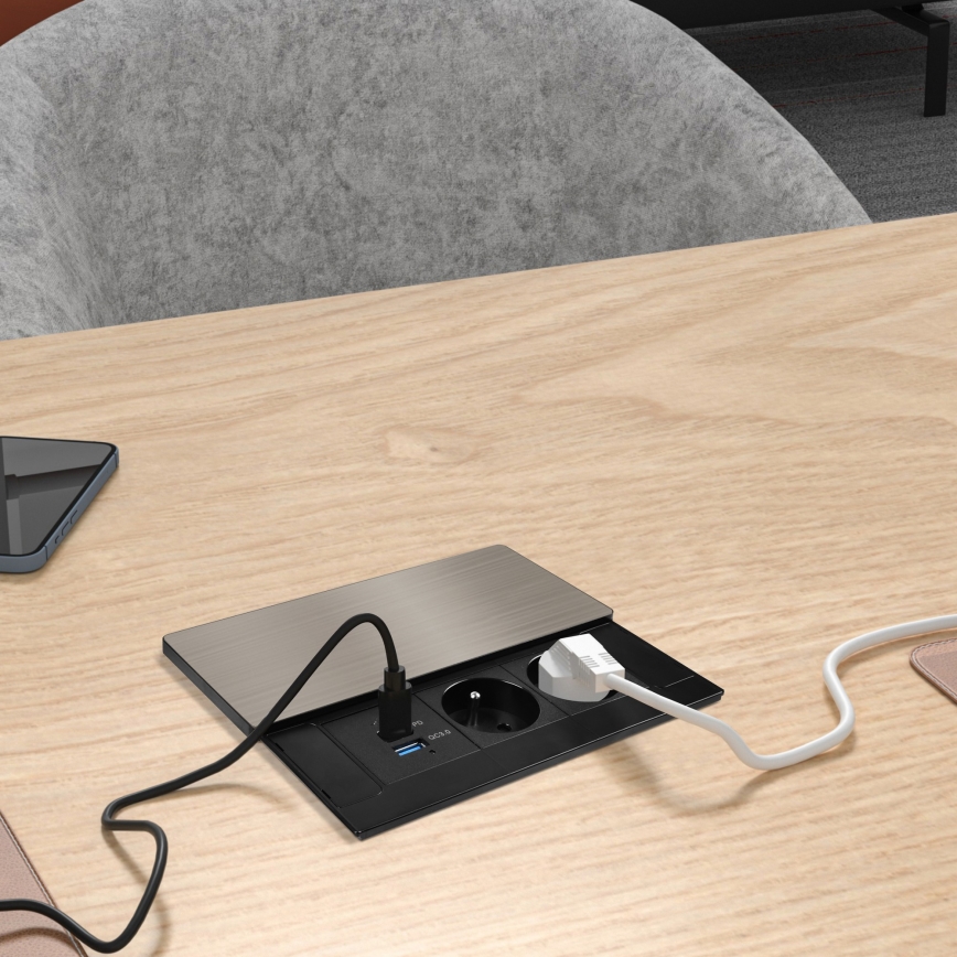 Iebūvējamā kontaktligzda ar 65W bezvadu uzlādi, 2 kontaktligzdas + USB-A + USB-C