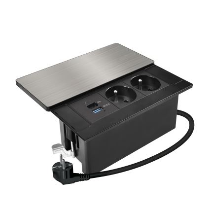 Iebūvējamā kontaktligzda ar 65W bezvadu uzlādi, 2 kontaktligzdas + USB-A + USB-C