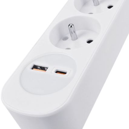 Pagarinājuma kabelis ar slēdzi un 5 ligzdām, ar USB‑A un USB‑C uzlādes portiem, 3 m